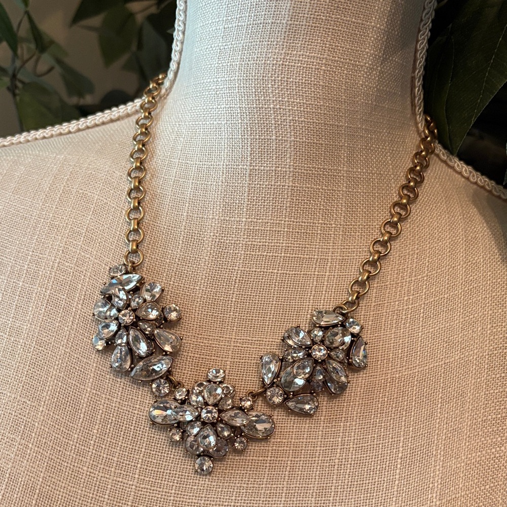 J. Crew Chain Necklace with Silver Crystal Clusters
